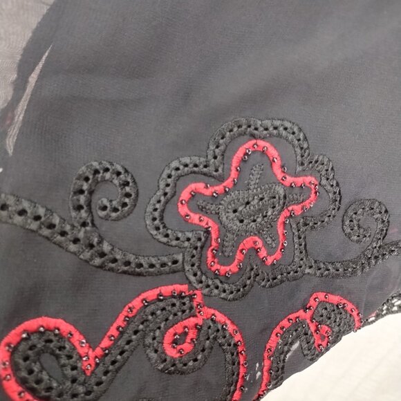 INC International Concepts Black Blouse with Red Embroidery - Picture 9 of 11